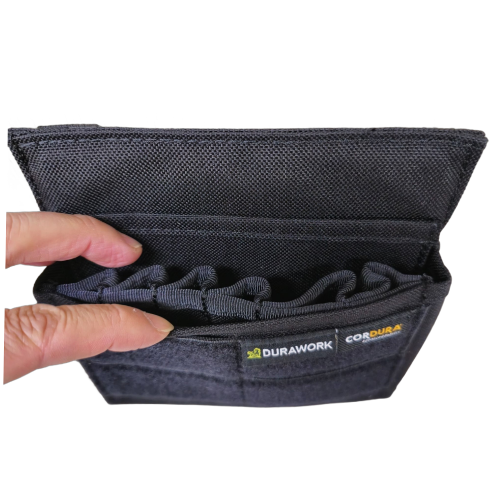 Close-up of the DURAWORK 405 Tinting Pouch showing its structured partitions and durable 1000D Cordura fabric.
