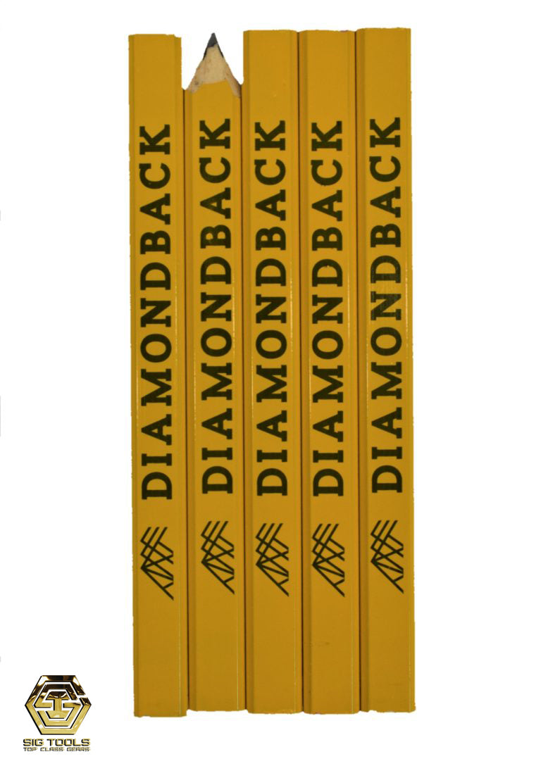 Yellow overlay, Black Graphite Carpenter Pencil Pack/ DB Carpenter Pencils Black Graphite-5 Pak /"Yellow overlay,Black Graphite Carpenter Pencils - Pack of 5 by Diamondback"