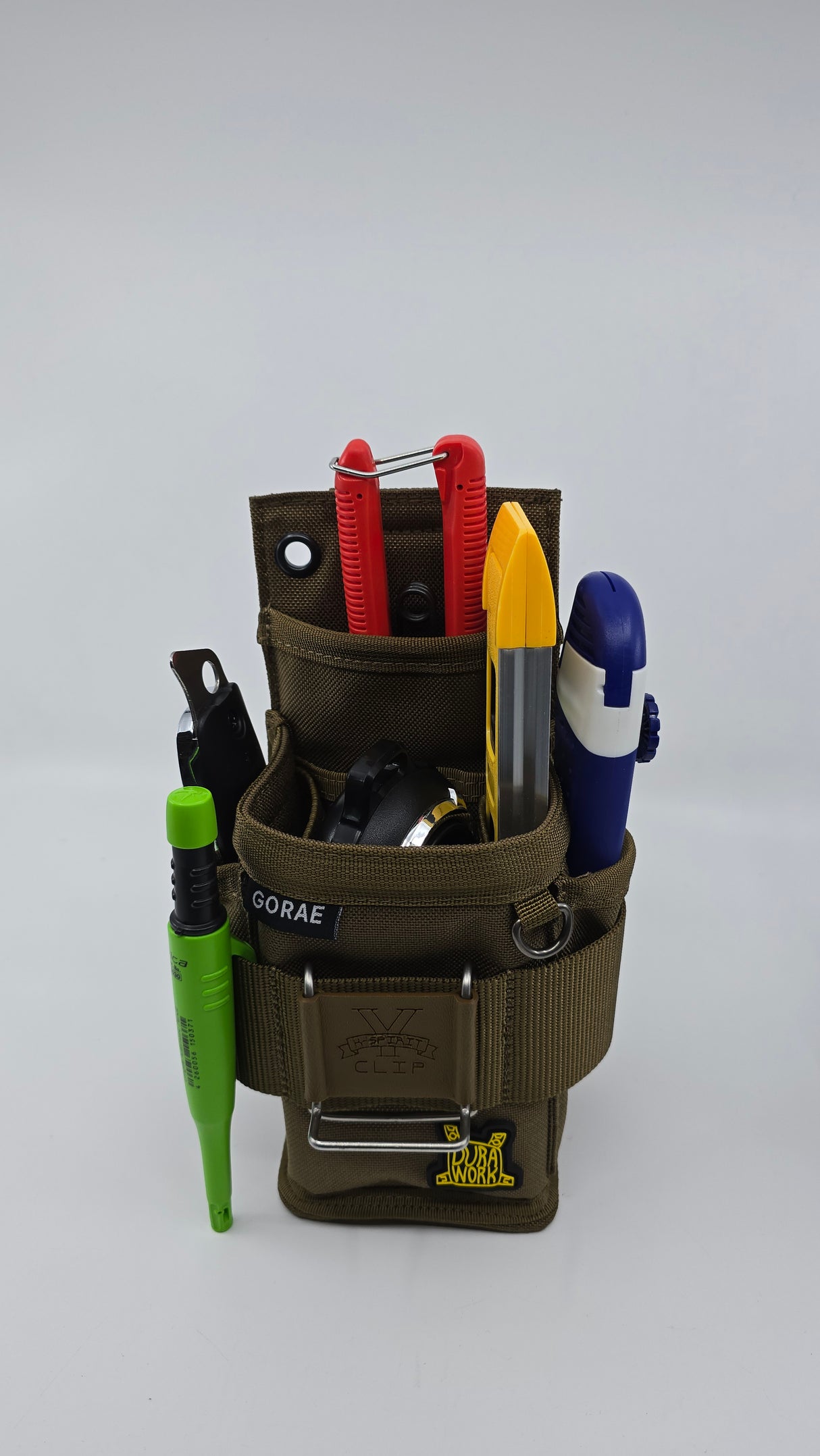 Versatile DURAWORK GORAE Pouch with webbing loops and D-rings for modular expansion, ideal for essential tools.