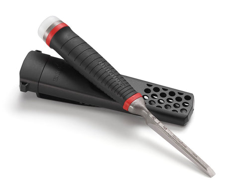 A close-up of the Hultafors HDC chisel's one-piece forged I-profile, demonstrating its robust construction for extreme strength.