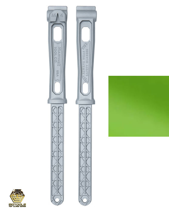 Two sides of the titanium Martinez M4 replacement handle , Green color