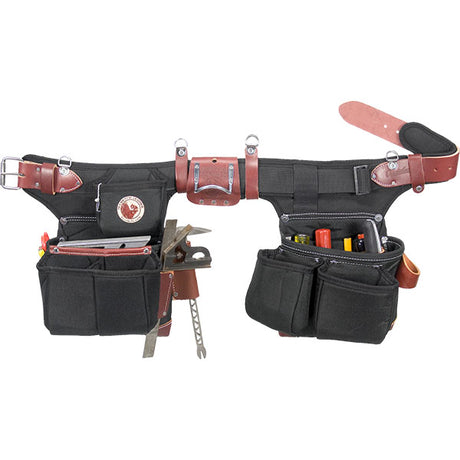 Versatile tool belt adjustable for 32” to 41” pant sizes, equipped with D Rings for suspension systems, illustrating adaptability for different body sizes and seasonal clothing changes.