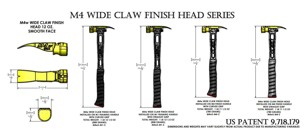 Cabeza de garra ancha M4 de 12 oz con acabado liso