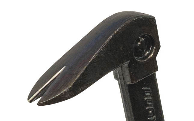 Versatile carpentry tool with angled paw and rounded head.