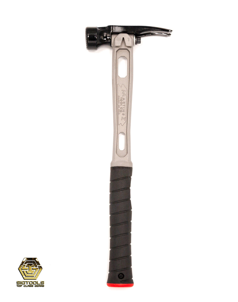 Right side view of Martinez M1 Titanium Handle with Straight grip 15oz Milled Steel Head Framing Hammer.