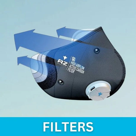 Close-up of the RZ Mask RZM3's F3 Premium Filter, providing 99% filtration down to 0.1 micron.