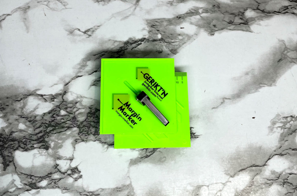 Gerikt'n Margin Marker in stock at www.sigtools.co.nz. Get your margin marker today it will help you in your next task! Easy to use, super simple layout, 0-25mm scale, can be used to mark along straight edges and internal corners.