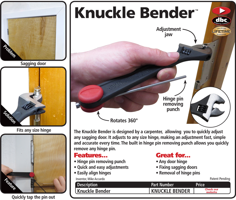 Knuckle bender is now available from www.sigtools.co.nz Fix your door hinge in seconds with this awesome tool!