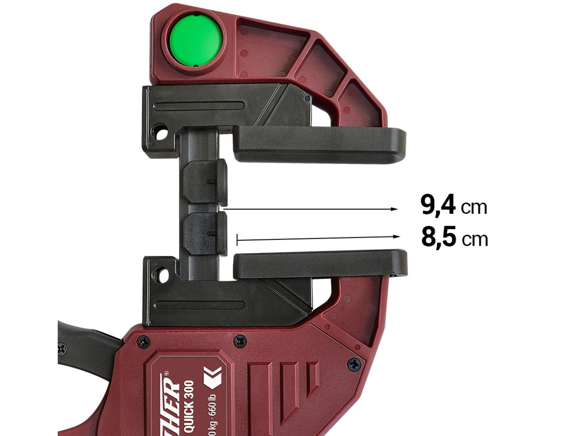 Maxi Quick 300 clamp by Piher, featuring extra long non-slip shoes for secure grip.