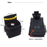 DURAWORK 204 Tape Measure Pouch in Black 1000D Cordura, holding a tape measure and pliers in its multi-use compartments.