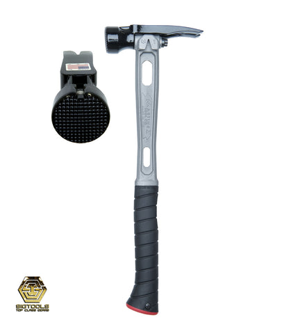 Martinez M1 Titanium curved Handle 15oz Milled Steel Head Framing Hammer - Right side view, milled face displayed.
