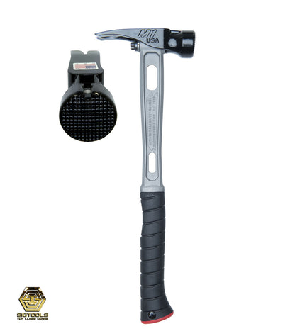 Martinez M1 Titanium Handle with curved grip 15oz Milled Steel Head Framing Hammer - left side view, milled face displayed.