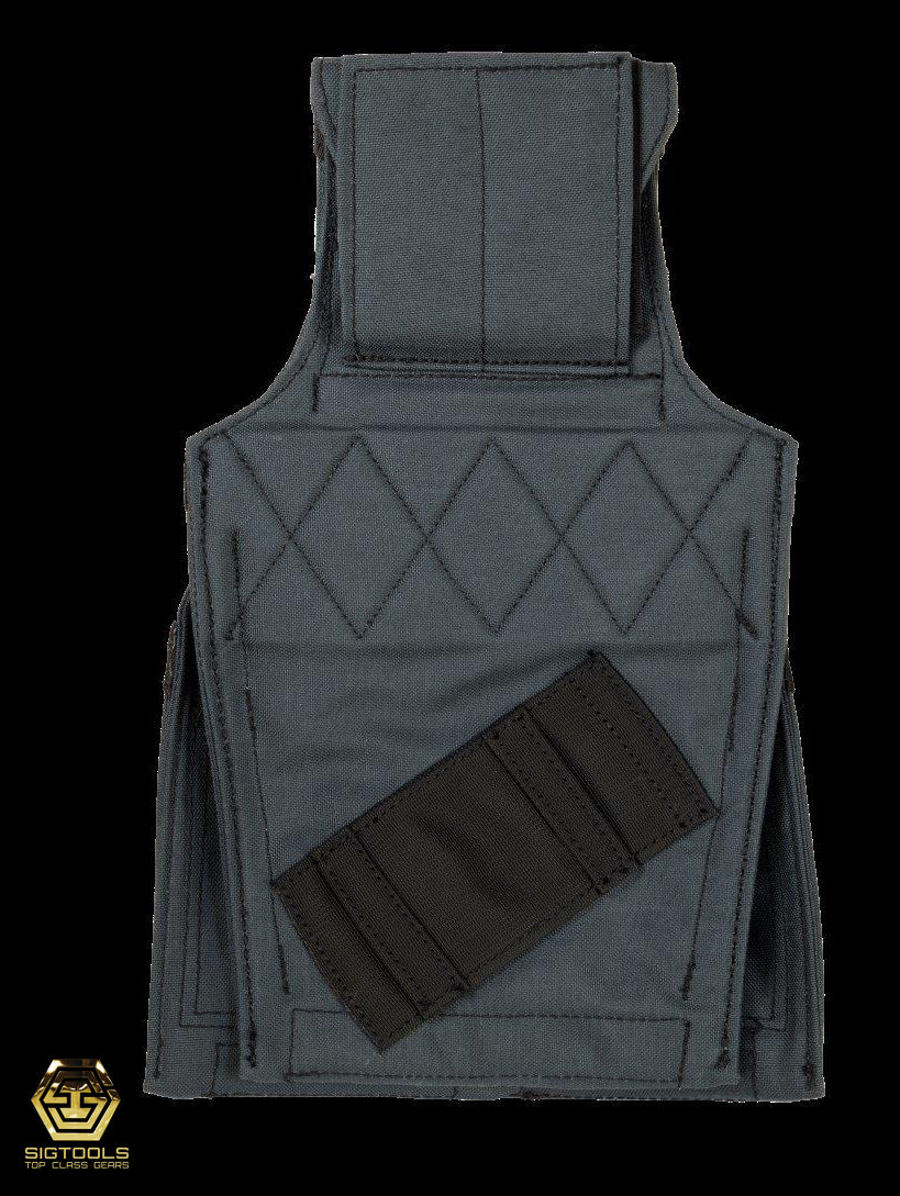 The rear perspective of the Badger Gunmetal Carpenter Fastener Bag, showcasing its design and storage capacity for fasteners and carpentry tools.
