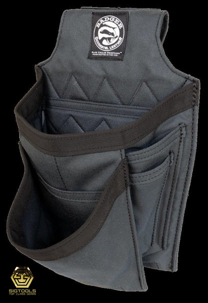 Side view of pockets on Gunmetal grey-coloured Trimmer Fastener bag, designed for convenient and organised storage of trimmer tools.