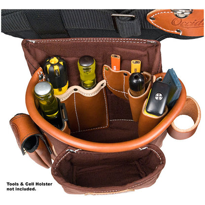 Right-side bag of the carpenter belt with a 2003 tool shield, highlighting the belt’s thoughtful design for hand-specific tool organization.
