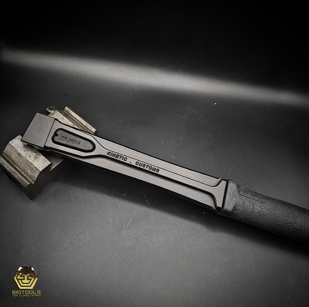 "Black-KC handle with black grip" offers a concise description of an image showing a Kinetic Customs handle in black with a black grip. 