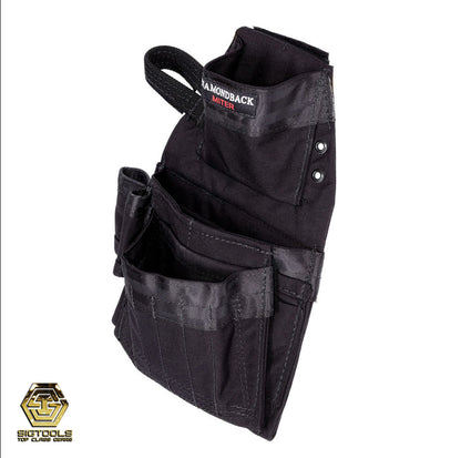 "Diamondback Miter Pouch in Black side view- Left Hand Configuration"