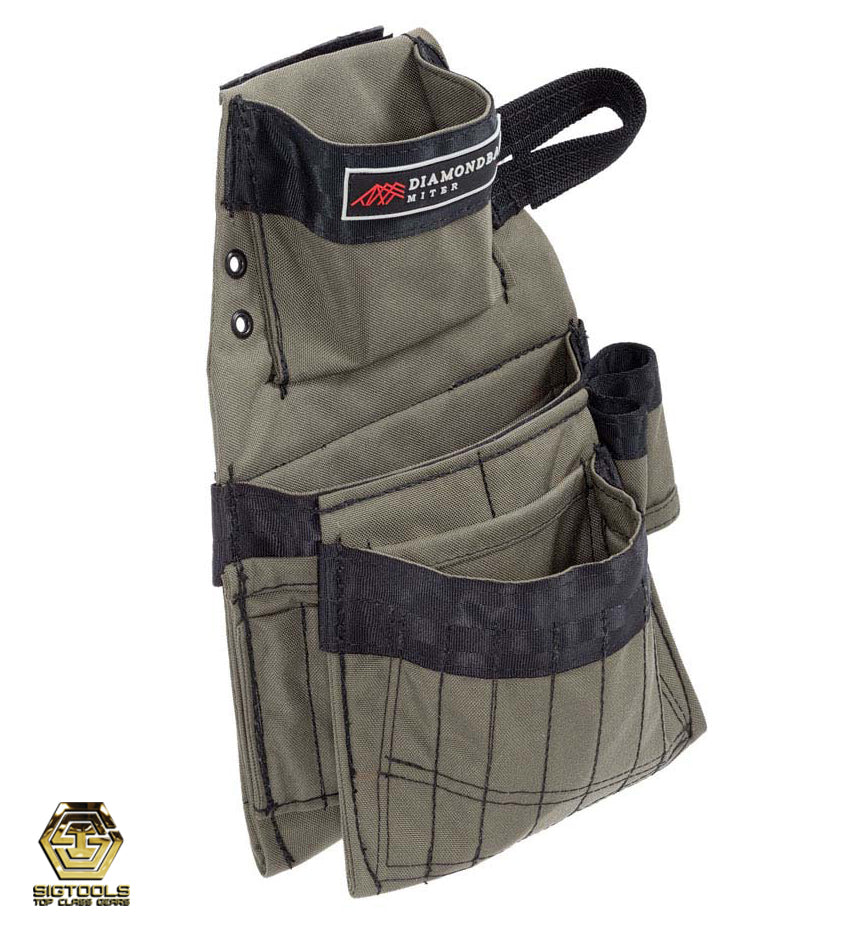 "Diamondback Miter Pouch in Ranger Green from side view- Left Hand Configuration"