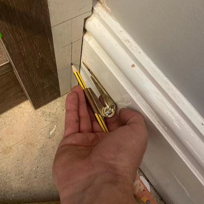 Practical demonstration of the Pencil Compass and Scriber being used for marking intricate moulding designs, enhancing accuracy in woodworking.