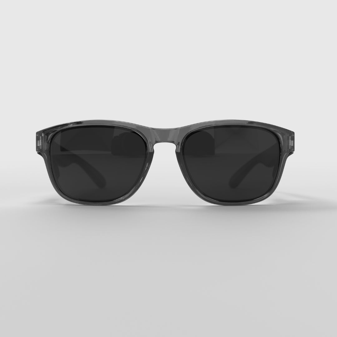 Hyspecs Serie ICON transparente con lente tintada en gris y protectores laterales