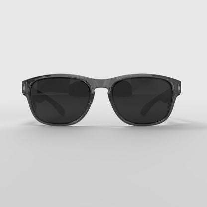 Hyspecs Serie ICON transparente con lente tintada en gris y protectores laterales