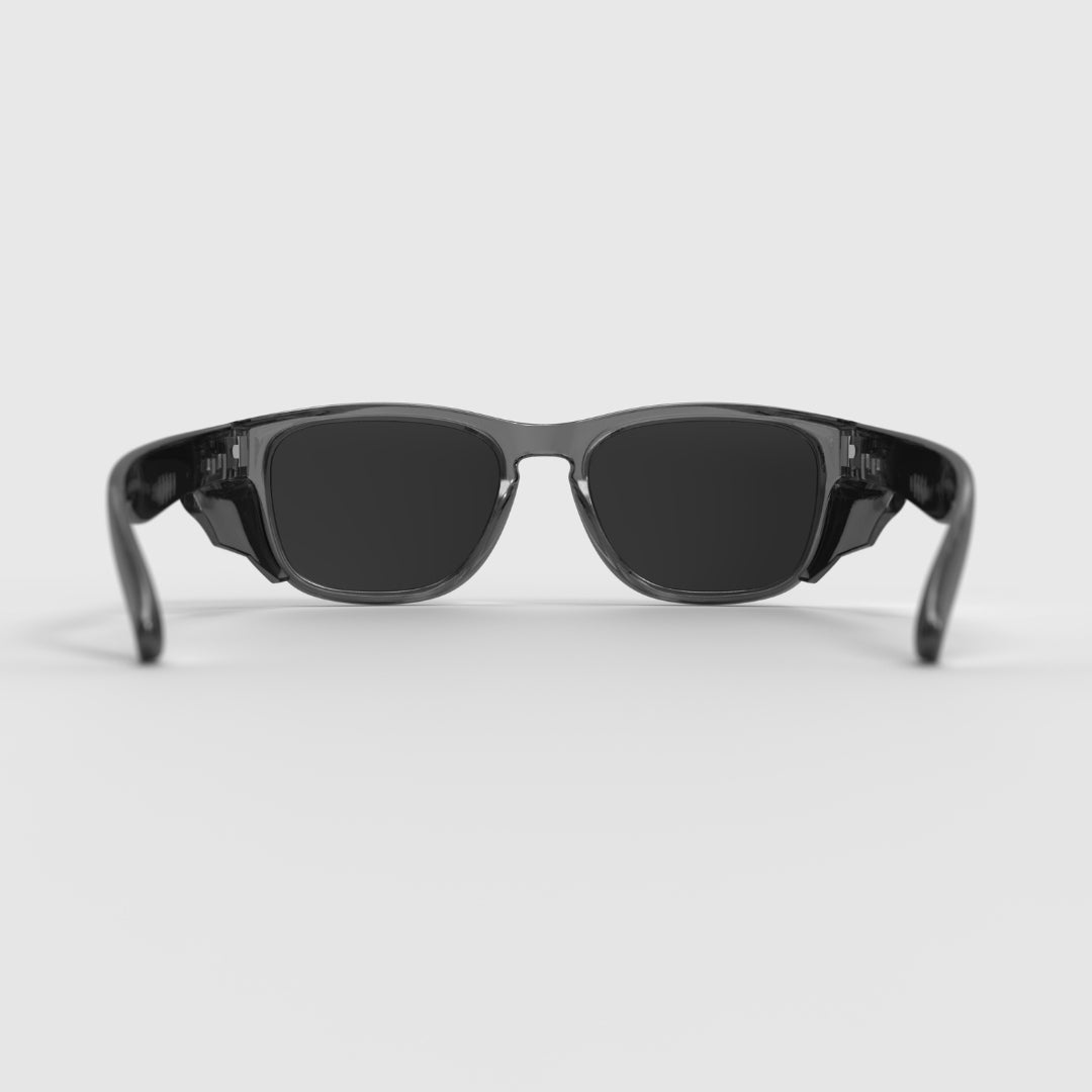 Hyspecs Serie ICON transparente con lente tintada en gris y protectores laterales