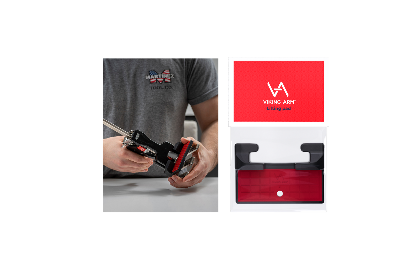Optional Lifting Pad for the Viking Arm® kit, featuring non-slip rubber for surface protection, ideal for lifting delicate objects like glass and cabinets. Made of lightweight reinforced fiberglass PA and non-scratch TPE, measuring 94 x 65 x 30mm and weighing just 0.060kg.