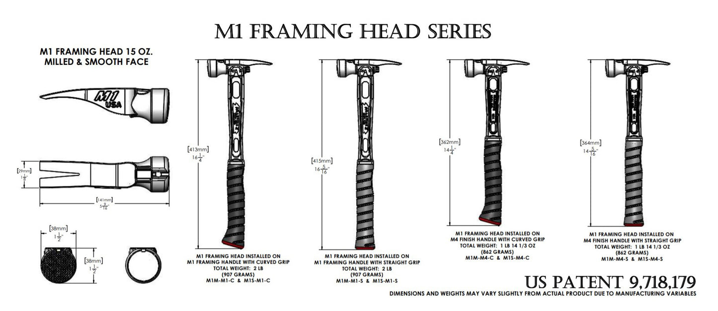 Martinez M1 Titanium Handle 15oz Milled Steel Head Framing Hammer
