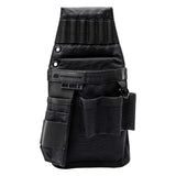 A left-handed Diamondback Mini Niko X pouch on a tool belt, loaded with pliers and drivers