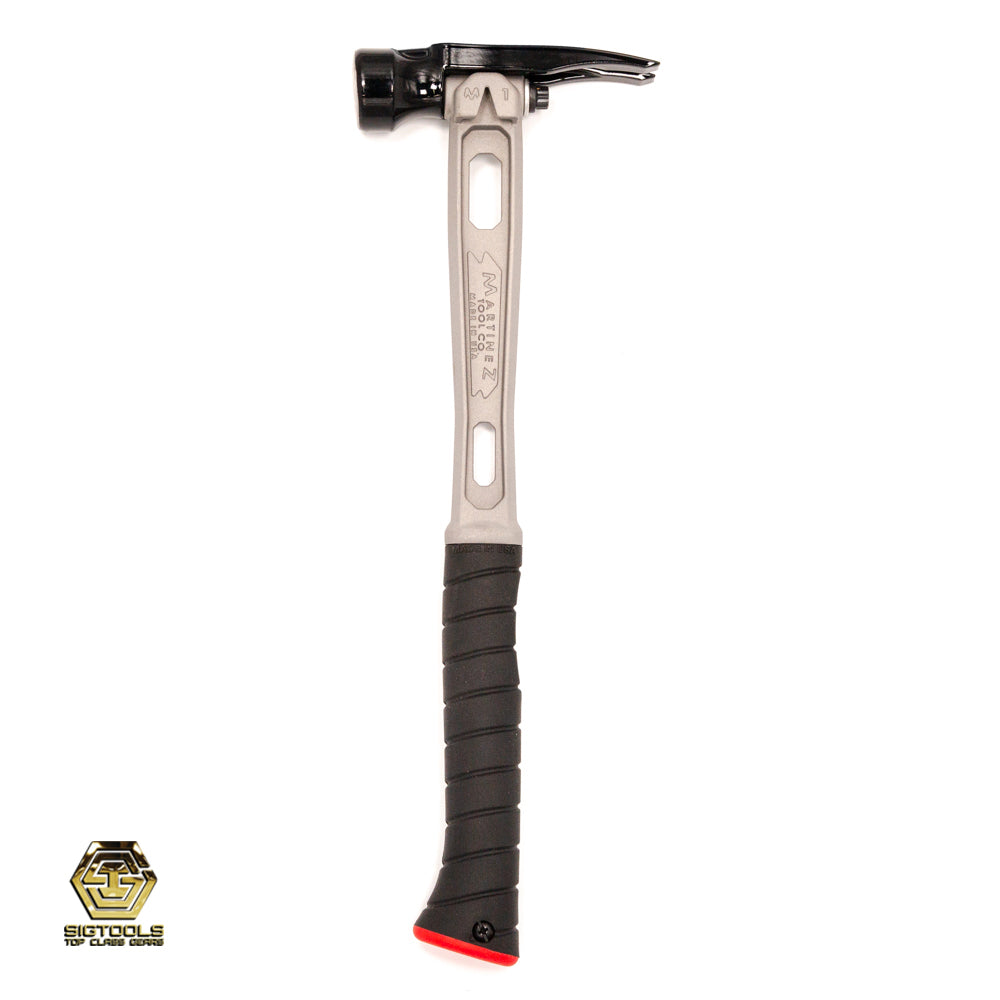 Right side view of Martinez M1 Titanium Handle with curved grip  15oz Framing Hammer with smooth face steel head.