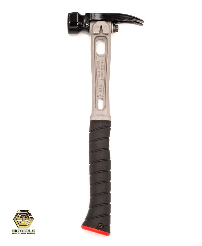 A left look of the  12-ounce hammer featuring a dimpled steel head finish and a titanium beige-colored handle, offering both durability and style in a versatile hammer tool