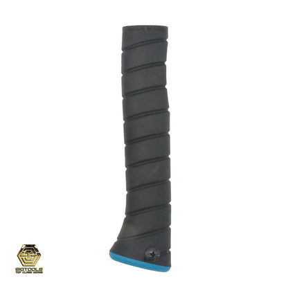 a curved end Martinez M1/M4 Replacement Grip Black Overlay / Aqua Cap