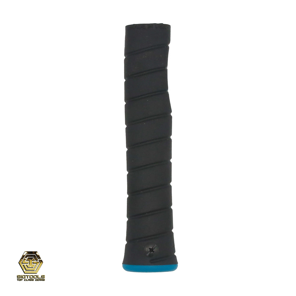 An straight end Martinez M1/M4 Replacement Grip in Black Overlay / Aqua Cap