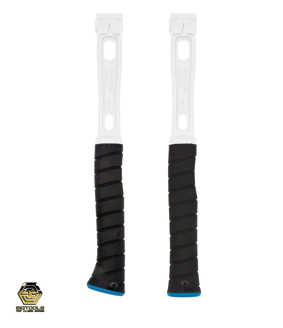 photo showing Martinez M1/M4 Replacement Grips in color Black Overlay / Aqua Cap with straight and curved end.