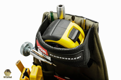 "Diamondback Axe Tool Pouch in Green - Left Hand Configuration - Top Detail View -tools loaded "