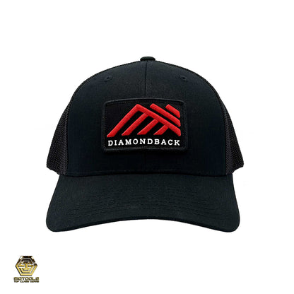 "Diamondback Snapback Mesh Cap - front look of Midnight Black "