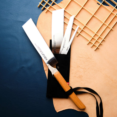 The high-quality Japanese steel teeth on the KAKURI Universal Saw Set blades, ready for carpentry.