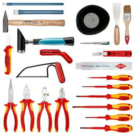 The complete 22-piece KNIPEX 'Classic' Electro tool kit laid out, featuring tools from KNIPEX, Wera, Picard, and more.