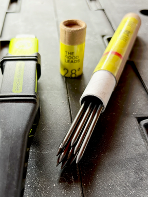 The Good Scribe 2.8mm hard refill leads 12 pack in a recyclable cardboard tube.
