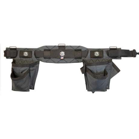 The Badger Trimmer V2 Tool Belt Setup featuring a compact 12-inch profile, a contoured belt with USA-made foam padding, and a heavy-duty COBRA buckle.
