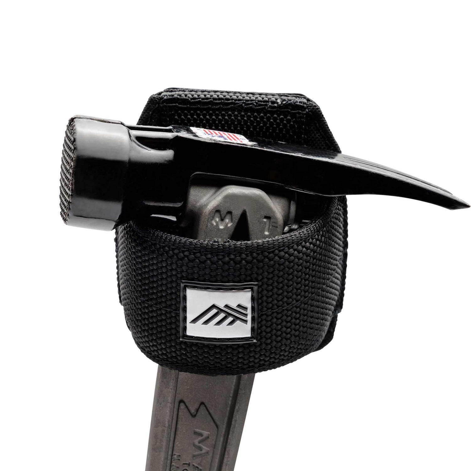 The Diamondback 406 X Hammer Loop shown in a side-carry position on a tool belt, holding a framing hammer.