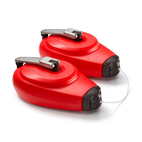 The innovative Hultafors CLP Duo 30 chalk line system, showing the two connected housings and 30m braided line.