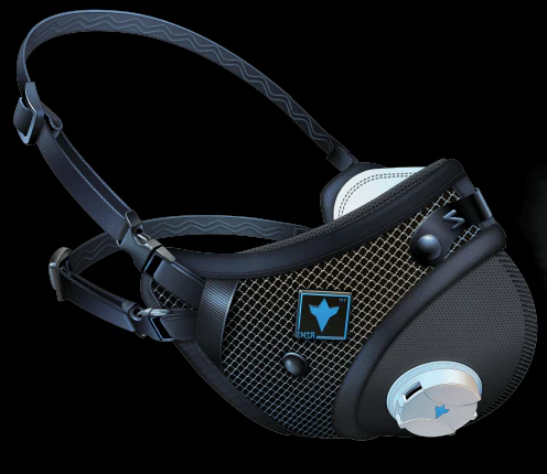 RZ Mask RZM3 in Black, showcasing its patented 3-in-1 versatile head strap system for a custom fit.