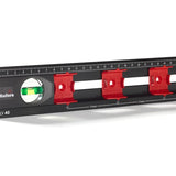 A close-up of the sliding markers on the Hultafors ELV 40, set at the standard 71mm spacing for a junction box.