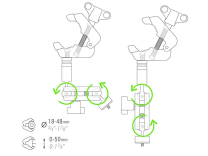 Soporte universal Piher de 1/4"-3/8"-5/8" para láser y cámaras 
