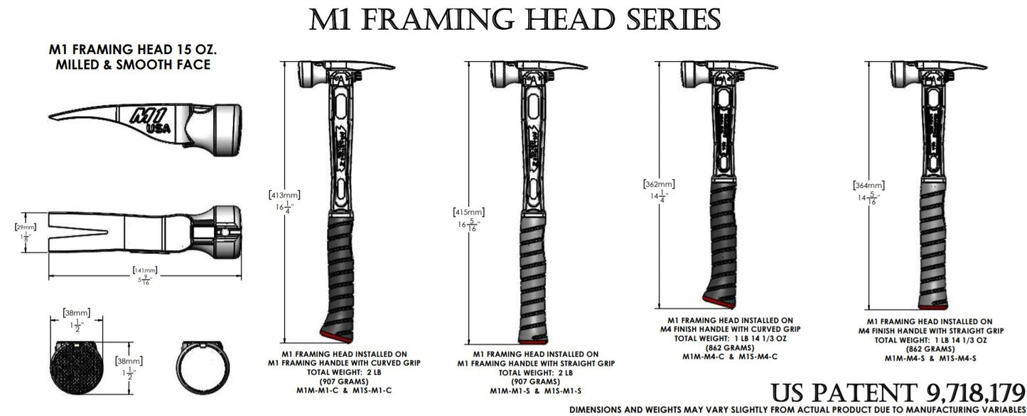 Martinez M1 Titanium Handle 15oz Smooth Face Steel Head Framing Hammer